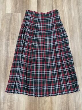 Vintage Susan Bristol Womens Skirt 14 Plaid Red Green Side Zip Pleated USA Made
